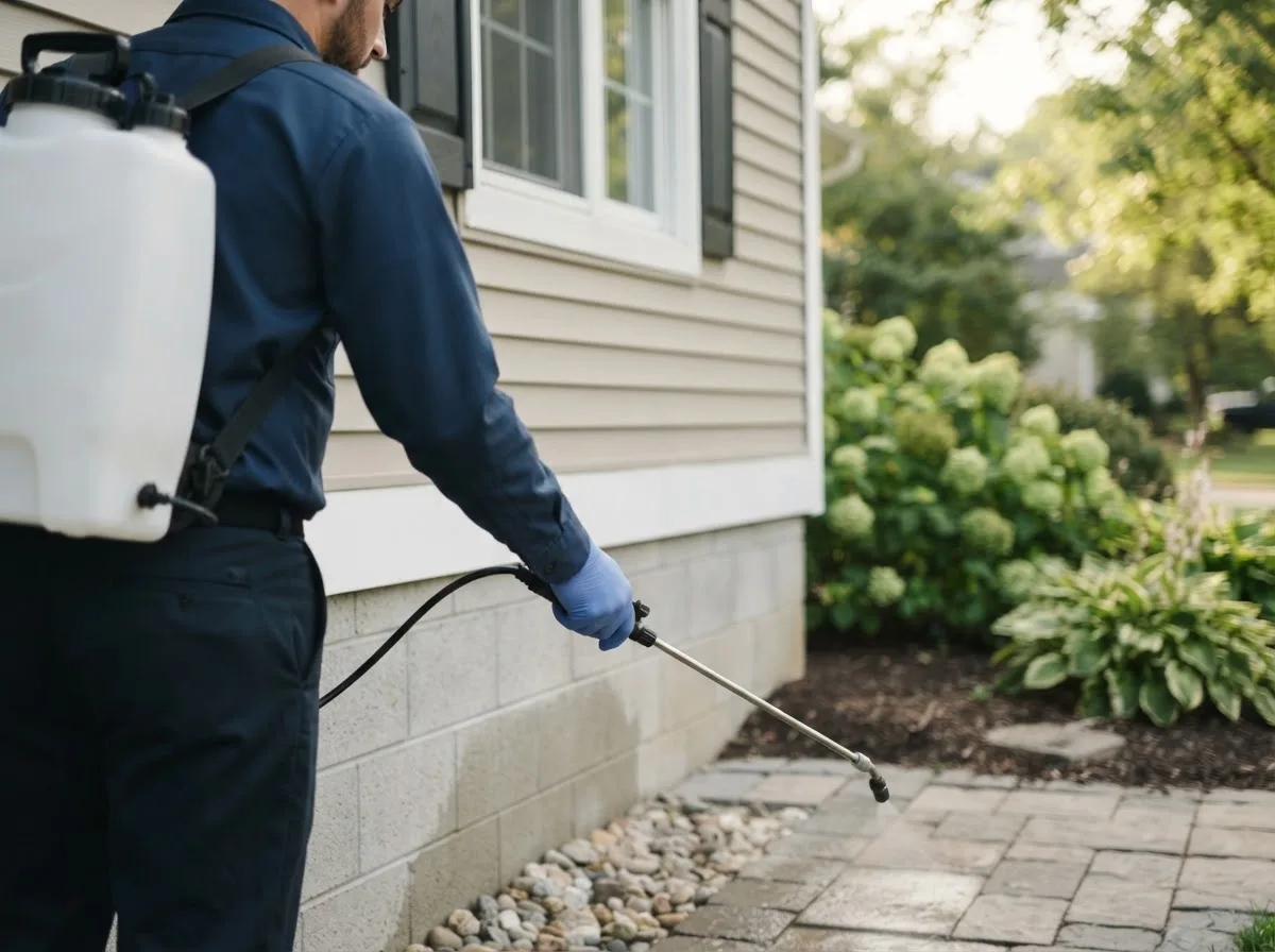 Pest control technician inspecting a home in Eagleville, CA